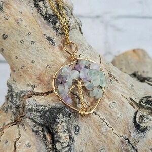 Wire Wrapped Tree of Life Golden Wrapped Pendant with 18in Chain